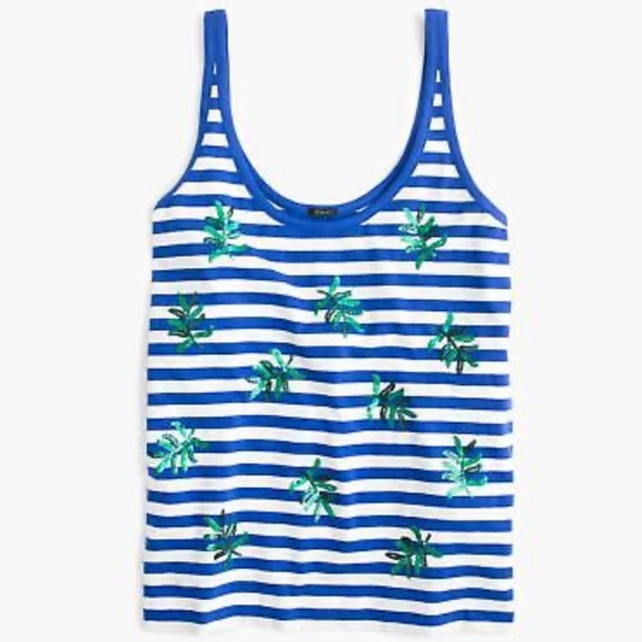 J Crew blue and white striped sequined top - Picture 1 of 6